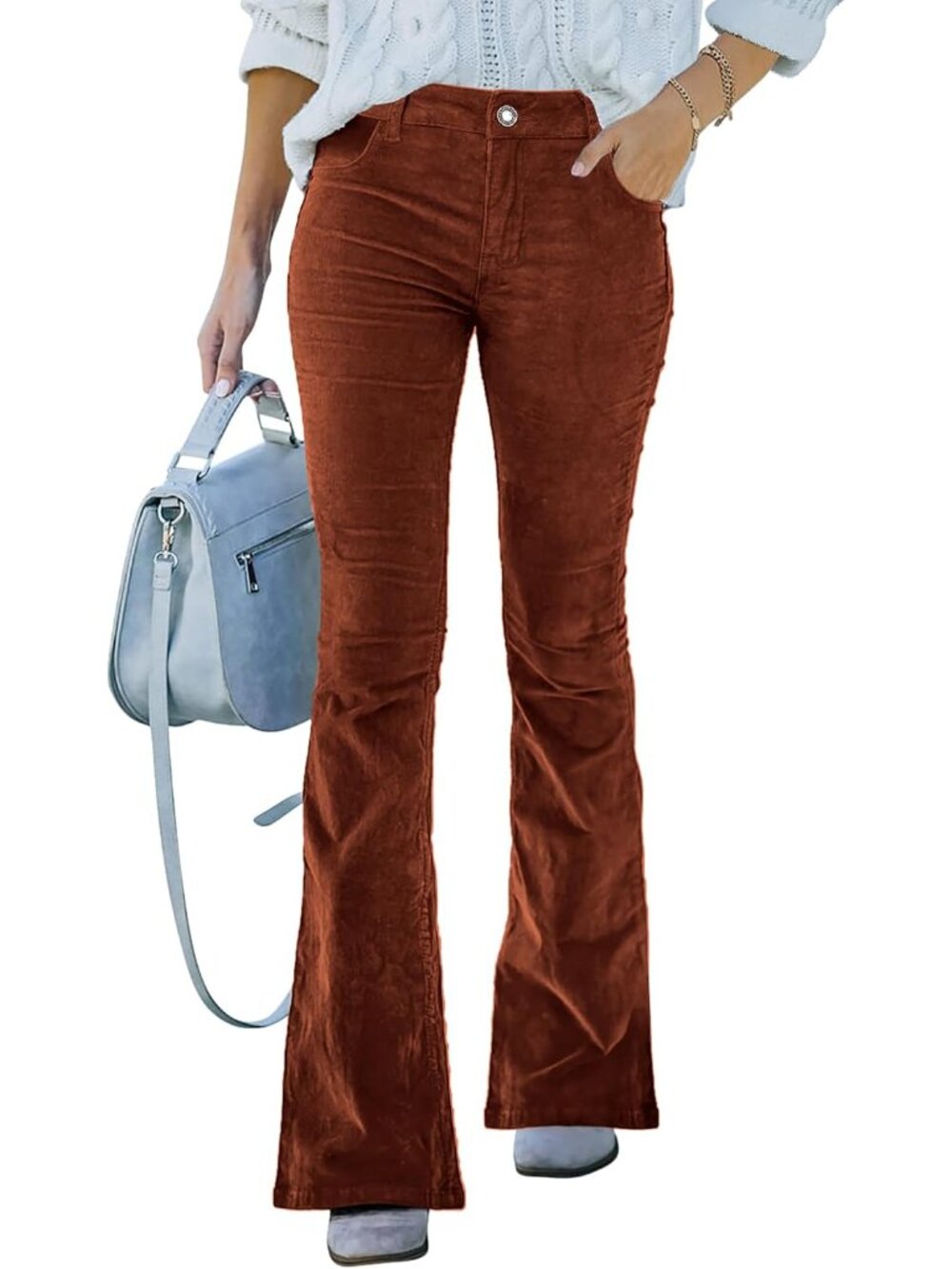High Waist Stretch Flared Corduroy Pants for Women